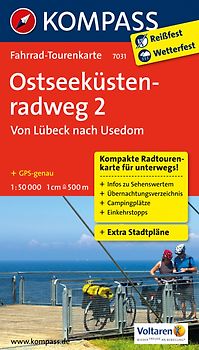 Fahrrad-Tourenkarte Ostseeküstenradweg 2, von Lübeck nach Usedom