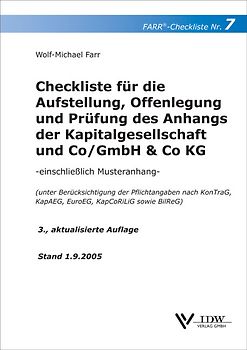Checkliste für die Aufstellung, Prüfung und Offenlegung des Anhangs der Kapitalgesellschaft und Co/GmbH & Co KG