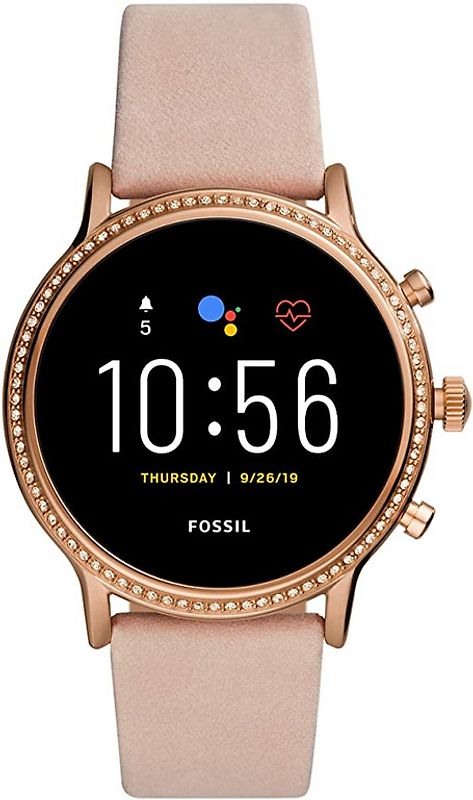 Fossil Julianna HR 44 mm roségold avec strass et bracelet cuir rosé [Wi-Fi, 5. Génération]