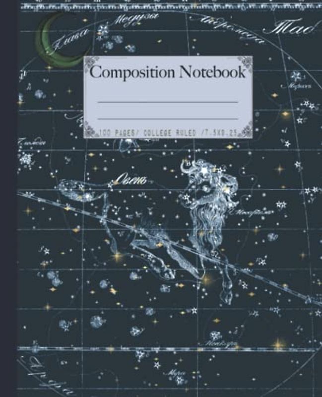 Composition notebook: Beautiful college-ruled celestial composition notebook. Zodiac & planets lined notebook for school of college. Ram star chart edition.