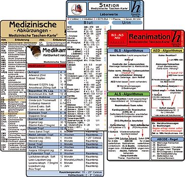 Stations Karten-Set - Laborwerte, Med. Abkürzungen, Medikamente - Haltbarkeit nach Anbruch, Reanimation