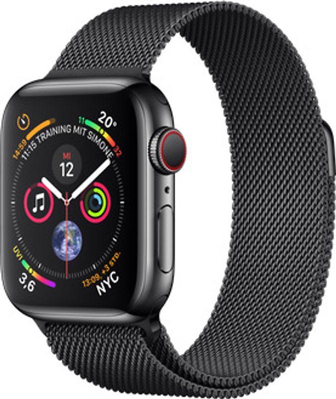 Apple Watch Series 4 40 mm boîtier en acier inoxydable noir sidéral avec Bracelet Milanais gris sidéral [Wifi+ Cellular]
