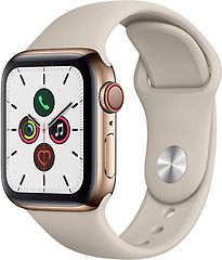 Apple Watch Series 5 40 mm Boîtier acier inoxydable or Bracelet Sport gris pierre [Wi-Fi + Cellulaire]