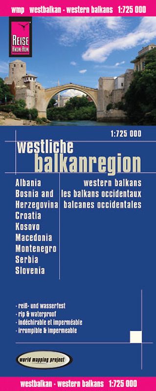 Reise Know-How Landkarte Balkanregion, Westliche (1:725.000): Albanien, Bosnien, Herzegowina, Kosovo, Kroatien, Mazedonien, Montenegro, Serbien, Slowenien