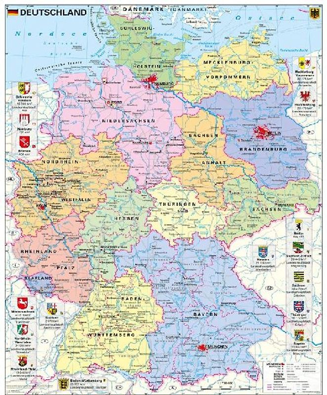 Deutschland politisch mit Wappen 1 : 700.000