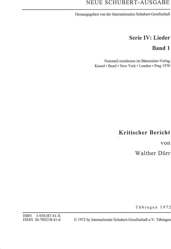 Neue Schubert-Ausgabe. Kritische Berichte / Lieder 1