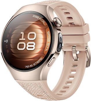 Huawei Watch 5 42 mm roestvrijstalen kast zandgoud met de composiet band beige [wifi + 4G]