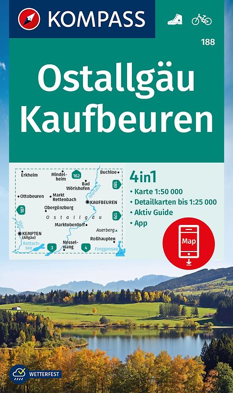 KOMPASS Wanderkarte 188 Ostallgäu, Kaufbeuren 1:50.000