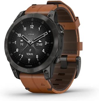 Garmin epix (Gen 2) 47 mm schwarz/schiefergrau Titan DLC am QuickFit Lederarmbrand braun [Wi-Fi, Sapphire Edition]