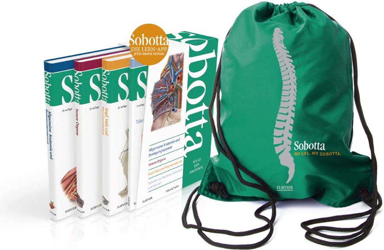 Sobotta, Atlas der Anatomie - 3 Bände und Tabellenheft im Schuber mit Sportbeutel