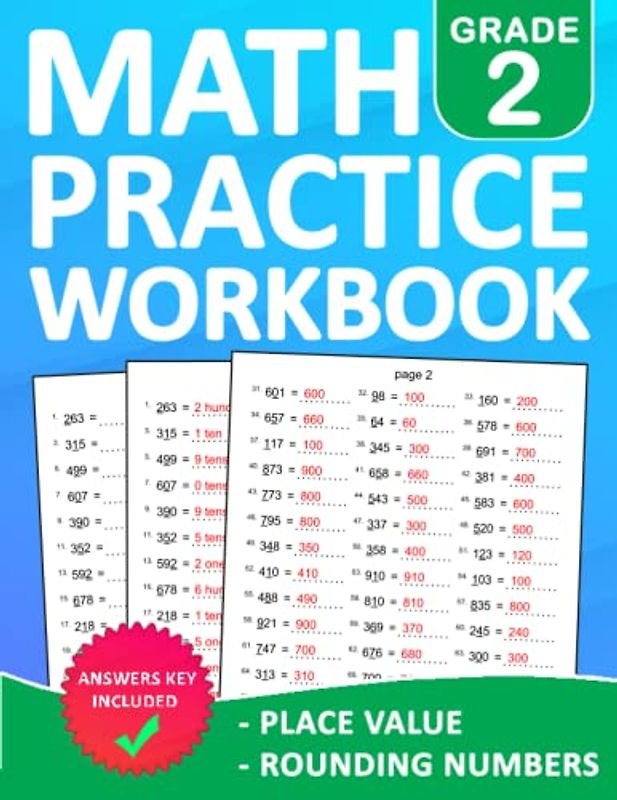 Place Value & Rounding Numbers Math Math Practice Workbook For Grade 2 With Answers: 2nd Grade Place Value & Rounding Worksheets For Kids Ages 7-8 ... | Math Book For Classroom or Homeschool