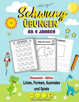 Schwungübungen ab 4 Jahren: Großes Übungsheft mit Dinosaurier zur Förderung der Konzentration und Feinmotorik für den Kindergarten und Vorschule - A4 ... Konzentrationsübungen und zum Ausmalen
