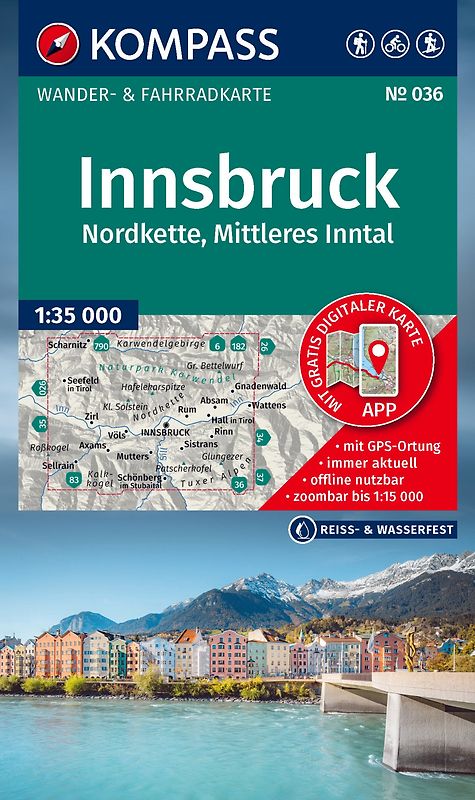 KOMPASS Wanderkarte 036 Innsbruck, Nordkette, Mittleres Inntal 1:35.000