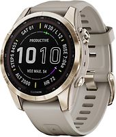 Garmin Fenix 7S 42 mm or avec bracelet en silicone beige [Wi-Fi, Sapphire Solar Edition]
