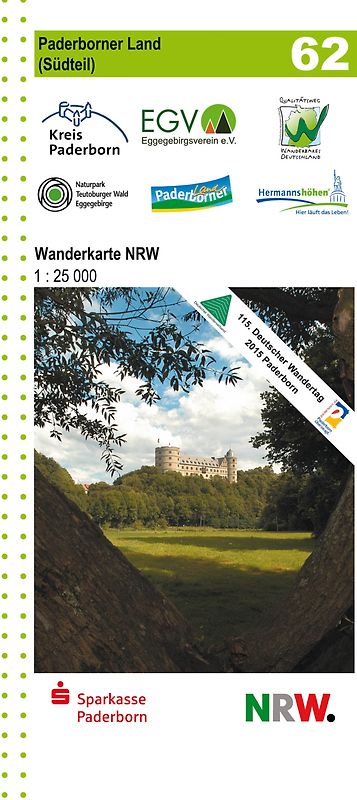 Paderborner Land (Südteil) Blatt 62, topographische Wanderkarte NRW