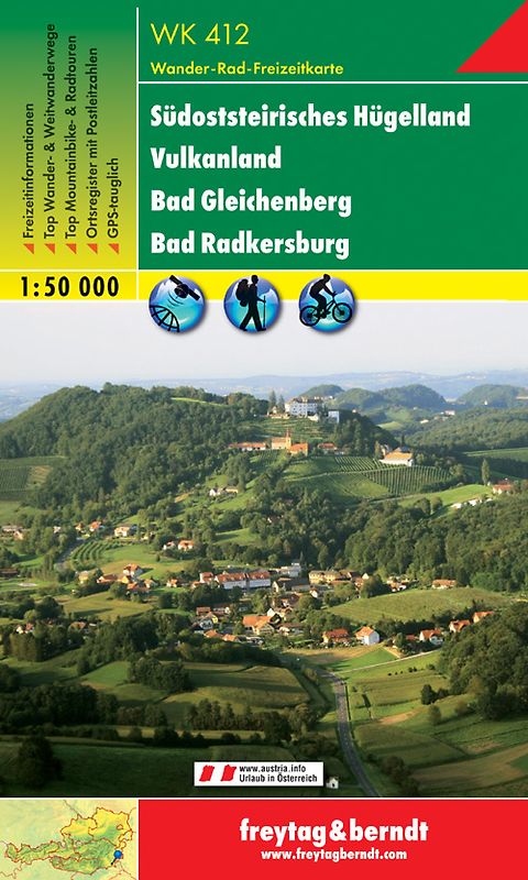 freytag & berndt Wanderkarte WK 412 Südoststeirisches Hügelland - Vulkanland - Bad Gleichenberg - Bad Radkersburg 1:50.000