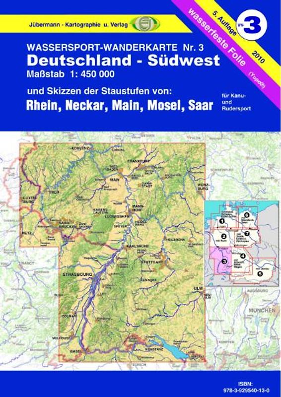 Wassersport-Wanderkarte / Deutschland Südwest für Kanu- und Rudersport