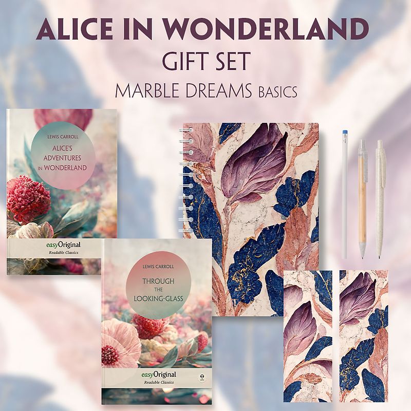 Alice in Wonderland Books-Set (with audio-online) Readable Classics Geschenkset + Marmorträume Schreibset Basics