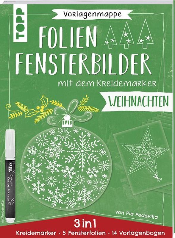 Vorlagenmappe Folien-Fensterbilder mit dem Kreidemarker - Weihnachtszauber. inkl. 5 Fensterfolien zum Bemalen und Ausschneiden und Original Kreidemarker von Kreul