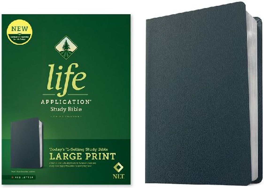 NLT Life Application Study Bible, Third Edition, Large Print (Genuine Leather, Navy Blue, Red Letter)