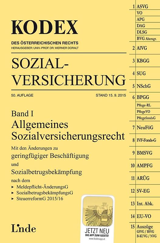 KODEX Sozialversicherung 2015/16, Band I