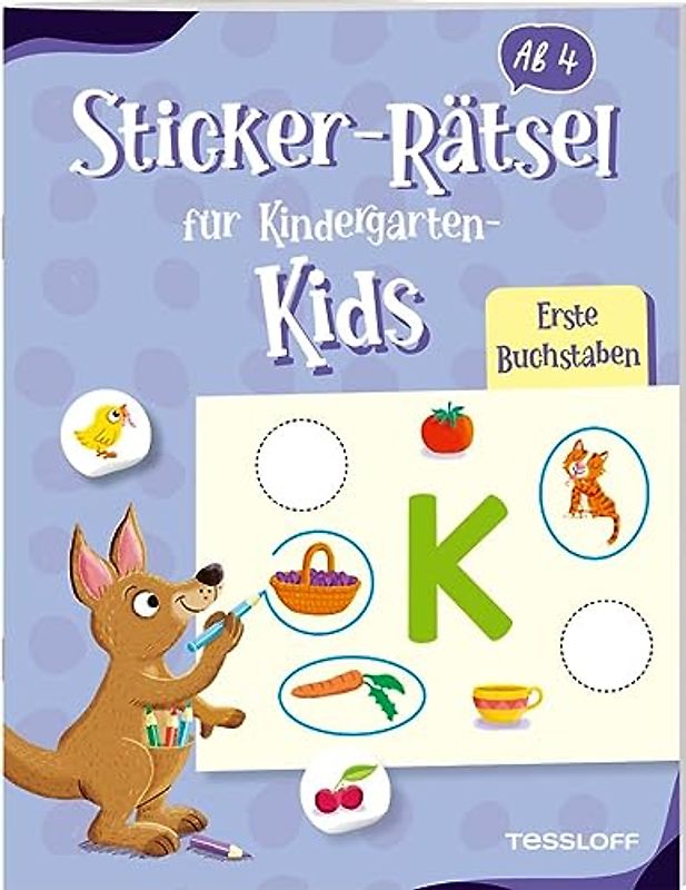 Sticker-Rätsel für Kindergarten-Kids. Erste Buchstaben / bunte Rätsel für Kinder ab 4 Jahren / 30 Rätsel über Buchstaben: Rätseln und Stickern für Kinder ab 4 Jahren
