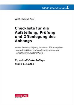 Checkliste 1 für die Aufstellung, Prüfung und Offenlegung des Anhangs