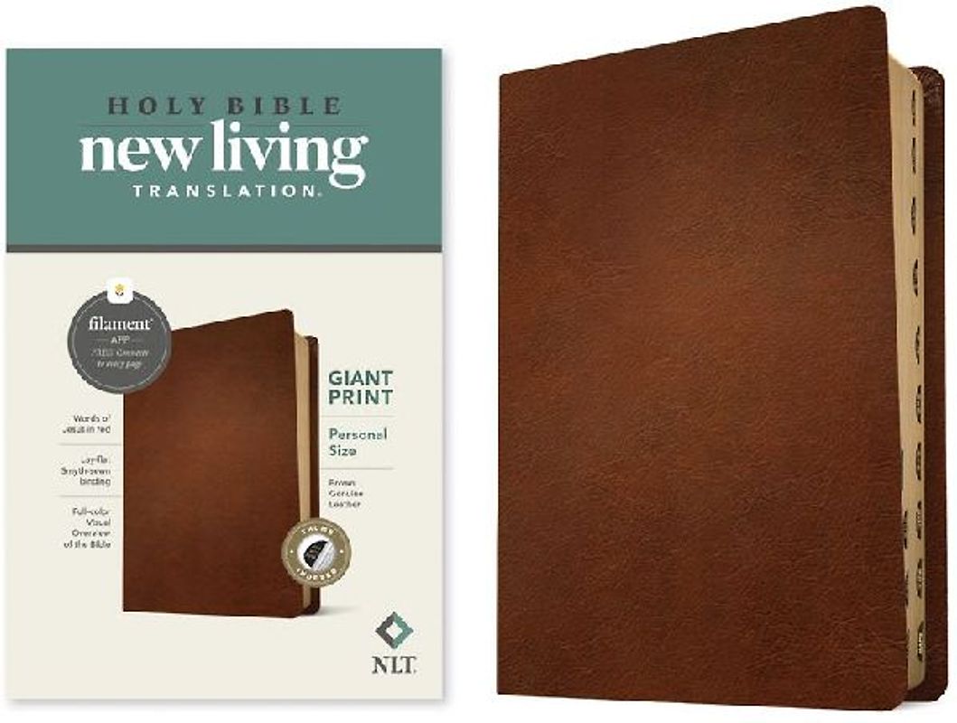 NLT Personal Size Giant Print Bible, Filament Enabled Edition (Red Letter, Genuine Leather, Brown, Indexed)