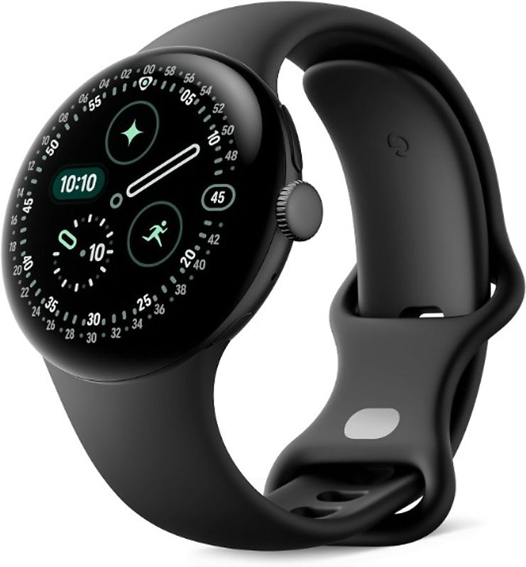 Google Pixel Watch 4 45 mm Boîtier en aluminium noir mat avec bracelet Sport Band noir volcanique [Wi‑Fi]