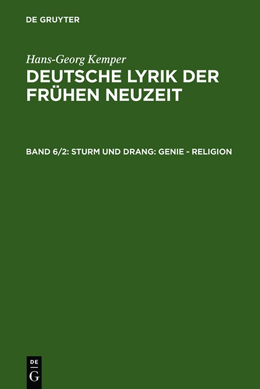 Hans-Georg Kemper: Deutsche Lyrik der frühen Neuzeit / Sturm und Drang