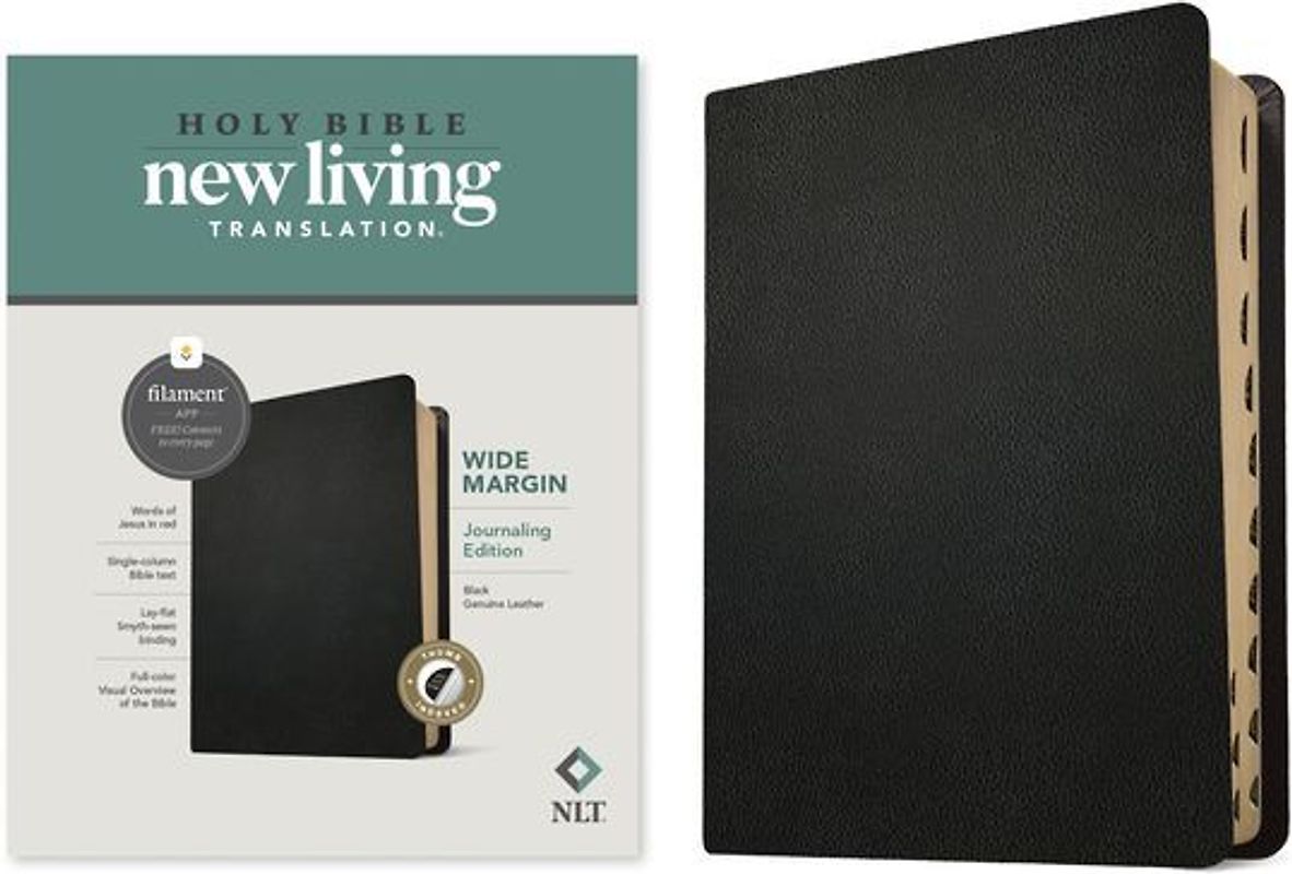 NLT Wide Margin Bible, Filament Enabled (Genuine Leather, Black, Indexed, Red Letter)