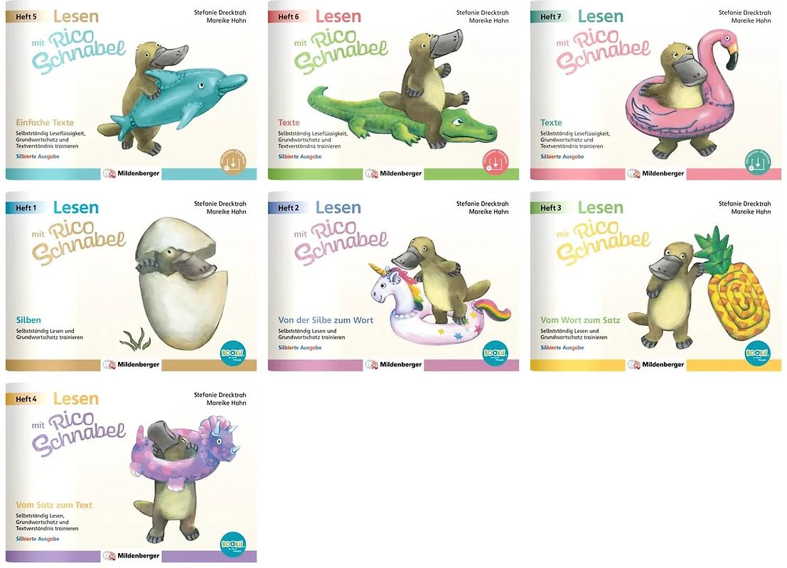 Paket – Lesen mit Rico Schnabel – Komplettbezug Hefte 1 bis 7 (silbierte Ausgabe) davon Heft 1-4 mit BOOKii-Funktion