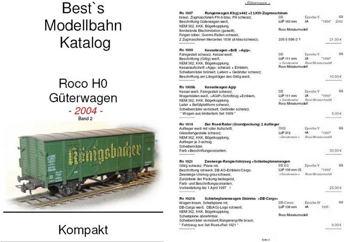 vergriffen: Best`s Modellbahn Katalog Roco H0 Güterwagen kompakt 2004