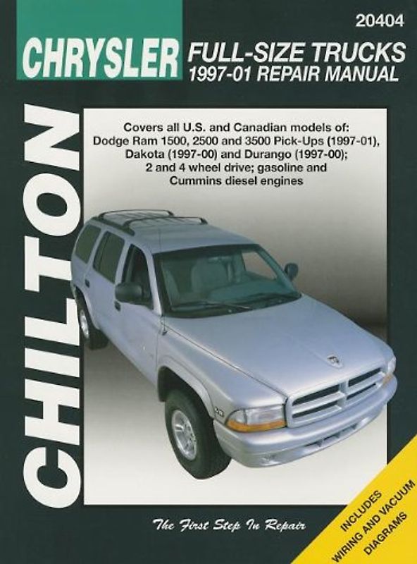 Chilton Chrysler Full-Size Trucks 1997-01 Repair Manual: Covers All U.S. and Canandian Models of : Dodge Ram 1500, 2500 and 3500 Pick-Ups (1997-01), ... 2 and 4 Wheel Driv (Chilton's Repair Manuals) - Pellicciotti, Joe