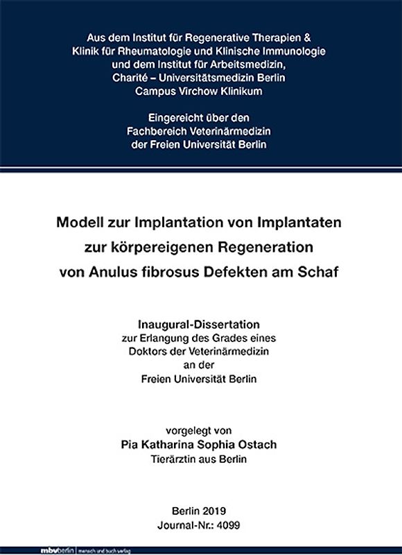 Modell zur Implantation von Implantaten zur körpereigenen Regeneration von Anulus fibrosus Defekten am Schaf