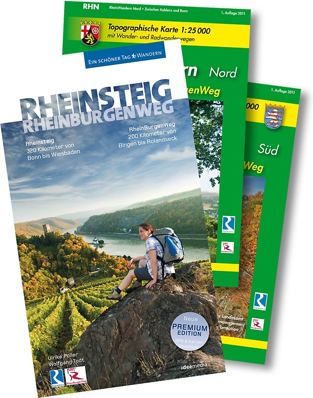 Rheinsteig/Rheinburgenweg - Premium-Set mit zwei Topo-Karten 1: 25000 des LVermGeo