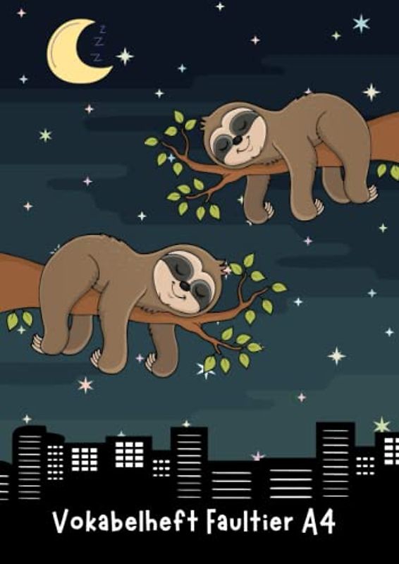 Vokabelheft Faultier A4: Vokabelheft für Mädchen, DIN A4, 3 Spalten