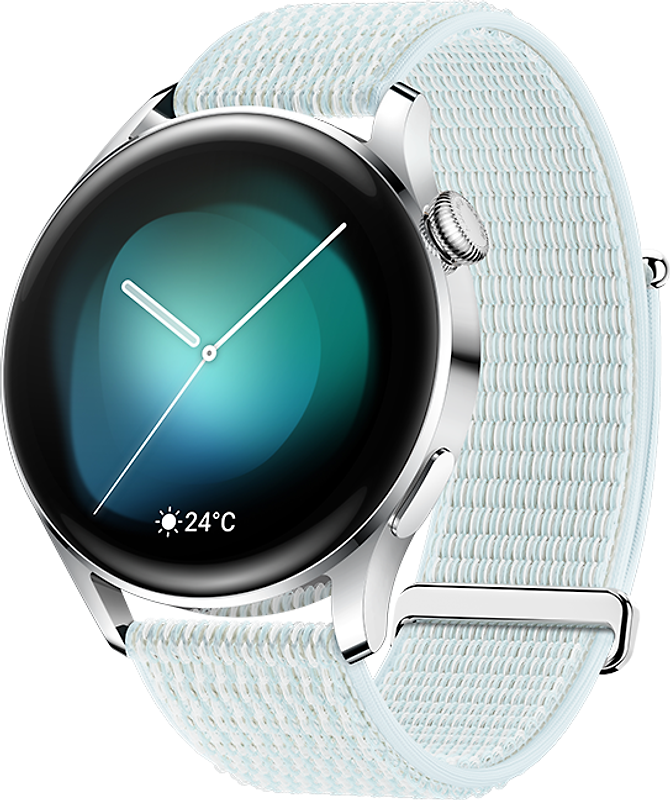 Huawei Watch 3 Caja de 46 mm en plata - Correa de nylon en gris azul [WiFi + 4G, Edición Elite]