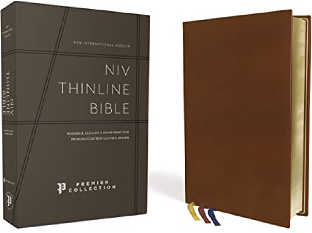 Niv, Thinline Bible, Premium Goatskin Leather, Brown, Premier Collection, Black Letter, Art Gilded Edges, Comfort Print