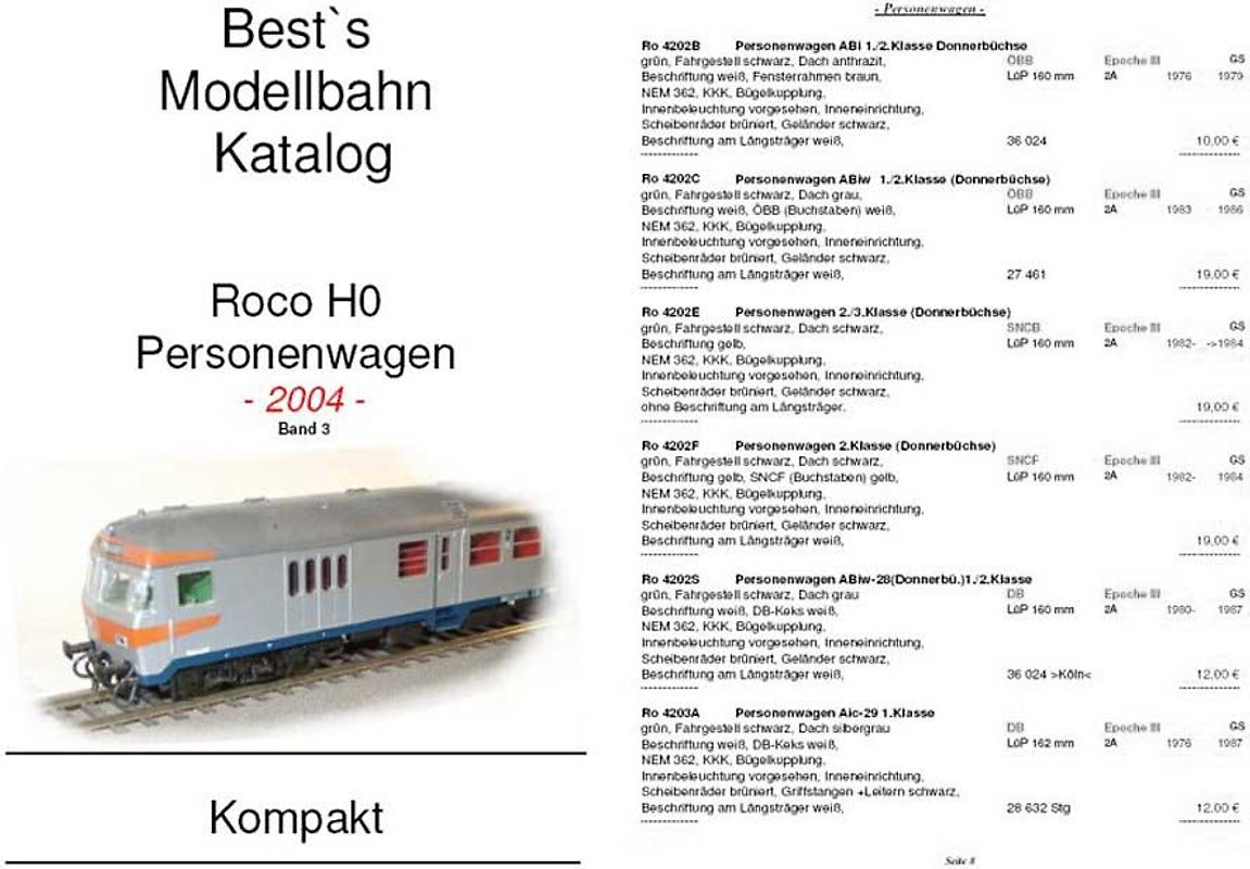 Best`s Modellbahn Katalog Roco H0 Personenwagen kompakt 2004