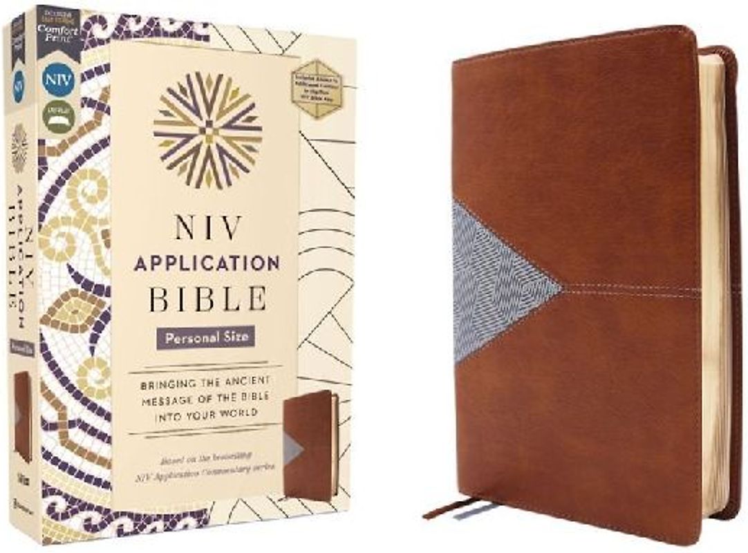 NIV Application Bible, Personal Size, Leathersoft, Brown/Blue, Red Letter, Comfort Print