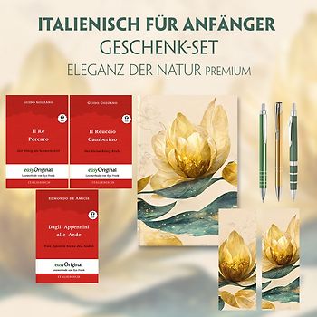 Italienisch für Anfänger Geschenkset - 3 Bücher (mit Audio-Online) + Eleganz der Natur Schreibset Premium