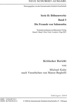 Neue Schubert-Ausgabe. Kritische Berichte / Bühnenwerke / Die Freunde von Salamanka