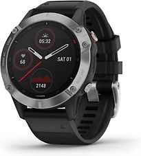 Image of Garmin Fenix 6 47 mm zilver met een zwarte siliconen polsband (Refurbished)