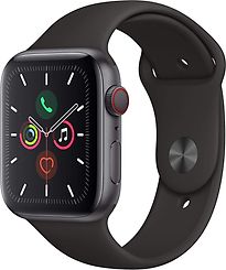 Apple Watch Series 5 44 mm boîtier en aluminium gris sidéral et bracelet sport noir [Wi-Fi + Cellulaire]