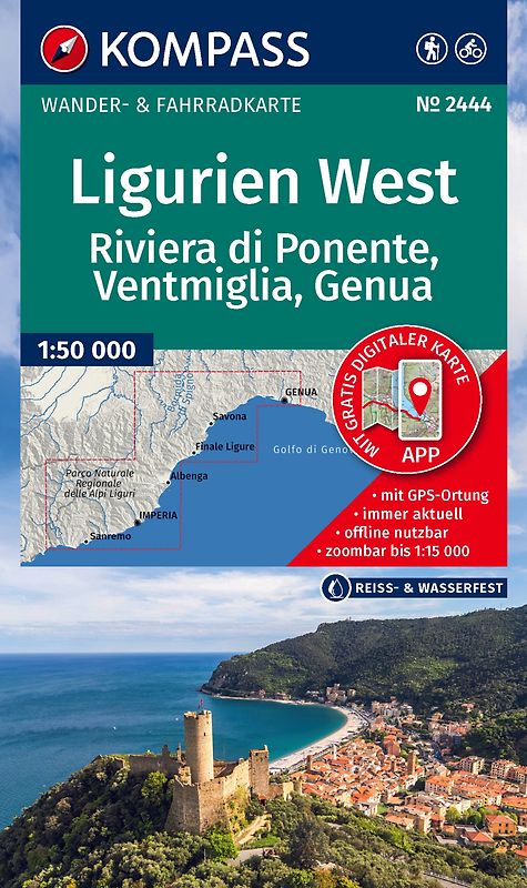 KOMPASS Wanderkarte 2444 Ligurien West - Riviera di Ponente, Ventimiglia bis Genua 1:60.000