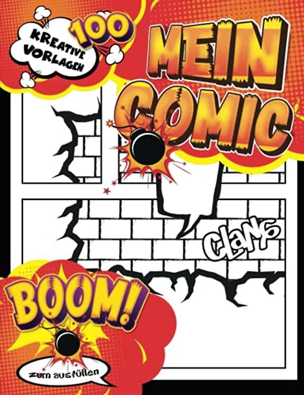 Comic Buch: Leeres Comic-Buch zum Zeichnen eigener Comics für Erwachsene | 100 Seiten mit Variantenvorlagen | Cartoon-Streifen-Vorlagen | Leeres Comic-Skizzenbuch