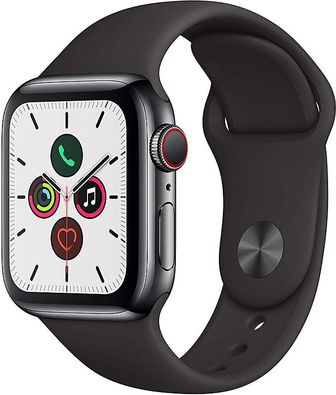 Apple Watch Series 5 40 mm boîtier en acier inoxydable space noir et bracelet sport noir [Wi-Fi + Cellulaire]