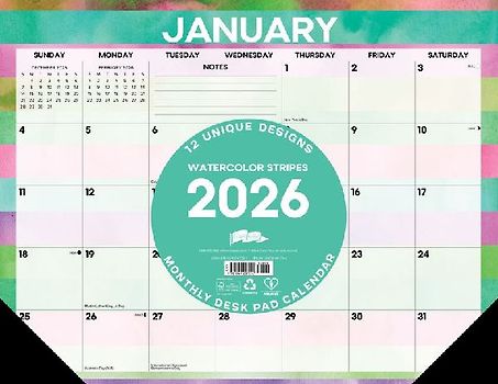 Watercolor Stripes 2026 22 X 17 Large Monthly Deskpad