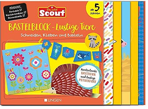 Scout: Bastelblock Lustige Tiere - Schneiden, Kleben und Basteln: Anleitungsbuch mit Motivpapier für tierische Basteleien